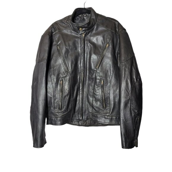 Vintage Barney’s Leather Men’s Black Moto Jacket Size 50 Biker Leather Grunge - Picture 2 of 16